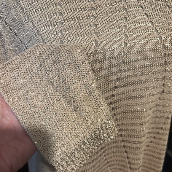 SIONI STUDIO SEQUIN BEIGE OPEN KNIT CROCHET OVERLAY BACK ZIP SWEATER SZ L - Picture 5 of 11